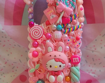 Kawaii kitty pink flower custom decoden phone case for Iphone Samsung