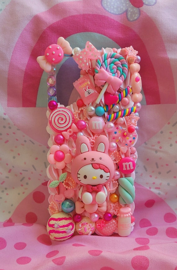 Kawaii kitty pink flower custom decoden phone case for Iphone Samsung