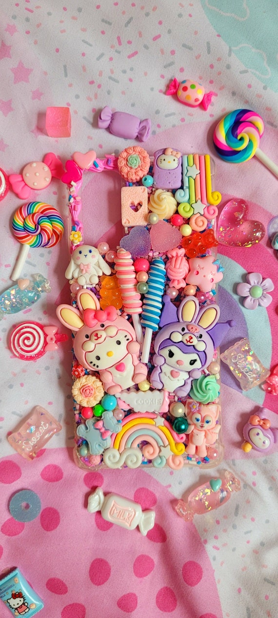 Custom decoden resin phone case, kawaii kitty candy effect for iPhone and Samsung