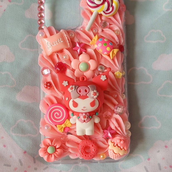 Coque de portable personnalisée décryptée pour Samsung Iphone sakura, chaton kawaii fleurs de cerisier avec effet crème fouettée