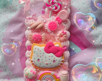 Custodia per telefono Kawaii Kitty rosa caramella decoden per iPhone Samsung
