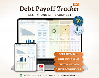 All-In-One Debt Payoff Tracker Spreadsheet for Google Sheets - Snowball Avalanche Credit Card Debt Repayment Calculator - Debt-Free Planner