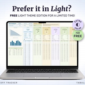 Prefer a lighter look? The light theme edition comes free with this one — the same payoff engine, dashboards and payment schedules in a soft cream palette.