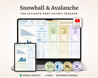 The Ultimate Snowball & Avalanche Debt Payoff Tracker Spreadsheet for Google Sheets - Loan Repayment and Interest Calculator Debt Reduction