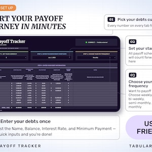 Set up in minutes: pick your currency, set the repayment start date, choose weekly, bi-weekly, semi-monthly or monthly pay, then enter each debt once — a built-in check confirms the list is correct.