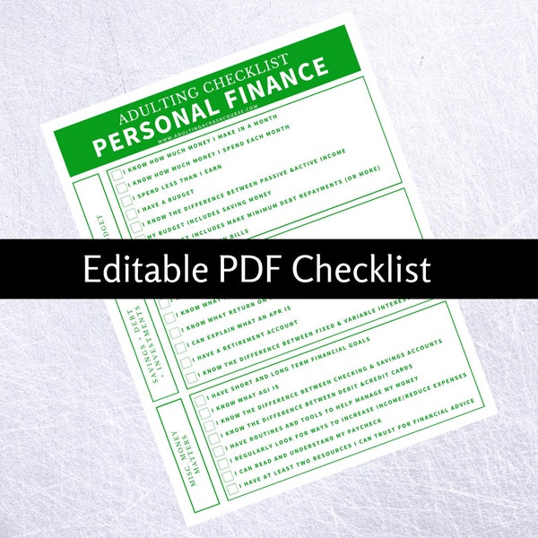 Editable Personal Finance Adulting Checklist
