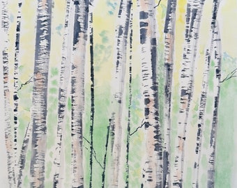 Aquarel | Landschap | Berken | Gicleeprint | Kunstafdruk
