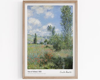 Claude Monet Print, Gezicht op Vétheuil Landschap schilderij, Monet Tentoonstelling Poster, Impressionisme Wall Art, Vetheuil in de zomer, Monet Print