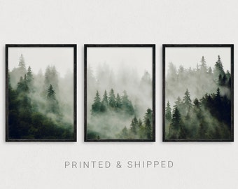 NebelWald, Fotografie Drucke, 3-teilige Wandkunst Natur, Giclee Drucke Landschaft, Nebel Bäume Tryptic Wandkunst, Nebel Wald Bauernhaus Deko