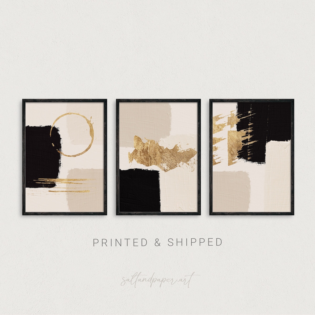 Abstract Art Prints, Modern Art Prints, Black and Gold Wall Art, Giclée ...
