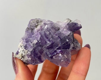 Rare Yaogangxian Purple Phantom Fluorite with Quartz / Yaogangxian Mine, Hunan China / Purple Zoned Cubic Fluorite / Pattern Fluorite