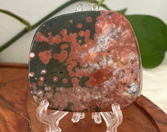 Mid Vein Ocean Jasper Slab / Small Orbicular Double Sided Ocean Jasper Stone from Madagascar / Orbicular Ocean Jasper Crystal