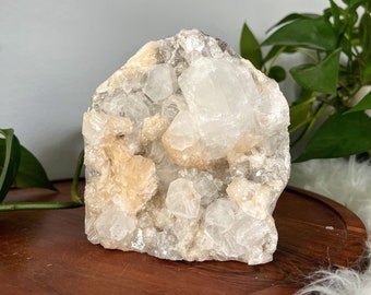 Pastel Peach Stilbite and Chunky Apophyllite Cluster/ Apophyllite Zeolite Crystal Cluster / Self-Standing Crystal