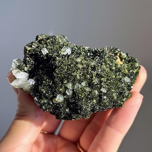 Double Sided Fairy Forest Epidote with Chlorite Quartz / Rare Epidote and Quartz Specimen with Chlorite-Included Quartz Points / Sparkly