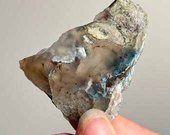 Copper Bearing Chalcedony from Indonesia / Natural Crystal Mineral Specimen Metal Half Polished