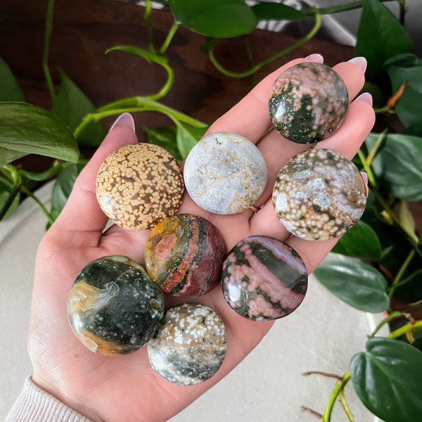 Small Ocean Jasper Palm Stones / Orbicular Ocean Jasper Crystals / Pink, Purple, White, Yellow, Green, Blue, Orange Ocean Jasper