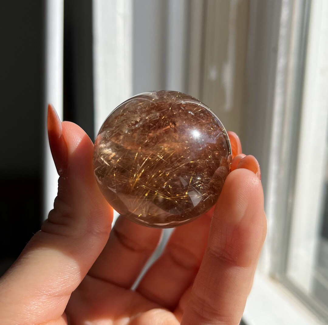 70 Gram Rutilated Quartz Sphere / Clear Smoky Quartz With Gold Rutile
