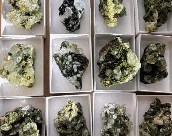 You Pick! Small Fairy Forest Epidote with Chlorite Quartz / Rare Green Epidote and Quartz Specimen with Chlorite-Included Quartz Points