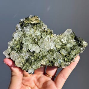 Medium Size Forest Epidote with Chlorite Quartz / Rare Epidote and Quartz Specimen with Chlorite-Included Quartz Points / Sparkly Epidote