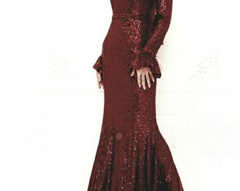 maroon wedding gown
