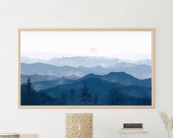 Samsung frame TV art Blue Ridge Mountains Landscape Modern Nature art for frame TV wall decor Navy blue art Digital download wallpaper