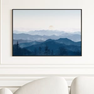 Blue Ridge Mountains wall art 24x36 print Large horizontal landscape PRINTABLE Nature print Panoramic Navy blue wall art DIGITAL DOWNLOAD