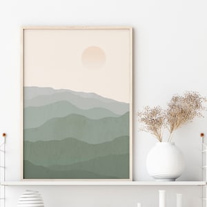 Green mountain print Sage green wall art Neutral landscape print Simple Nature print Minimalist Mountain wall art Calming wall art PRINTABLE