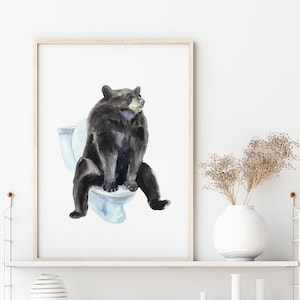Funny bathroom decor Black bear on toilet Kids bathroom wall art Cute Animal in bathroom Humor Whimsical wall art PRINTABLE DOWNLOAD