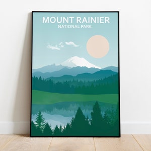 Art mural du mont Rainier, affiche du parc national, art mural du mont Rainier, cadeau de voyage aux États-Unis, art mural paysage de montagne, art mural vert, imprimable