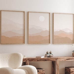 Abstract Mountain Landscape Print Set, Boho Triptych (Digital Download)