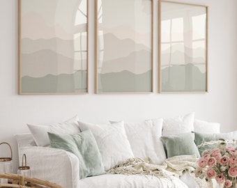Minimalist Mountain Landscape Prints Set, Simple Neutral Wall Art (Digital Download)