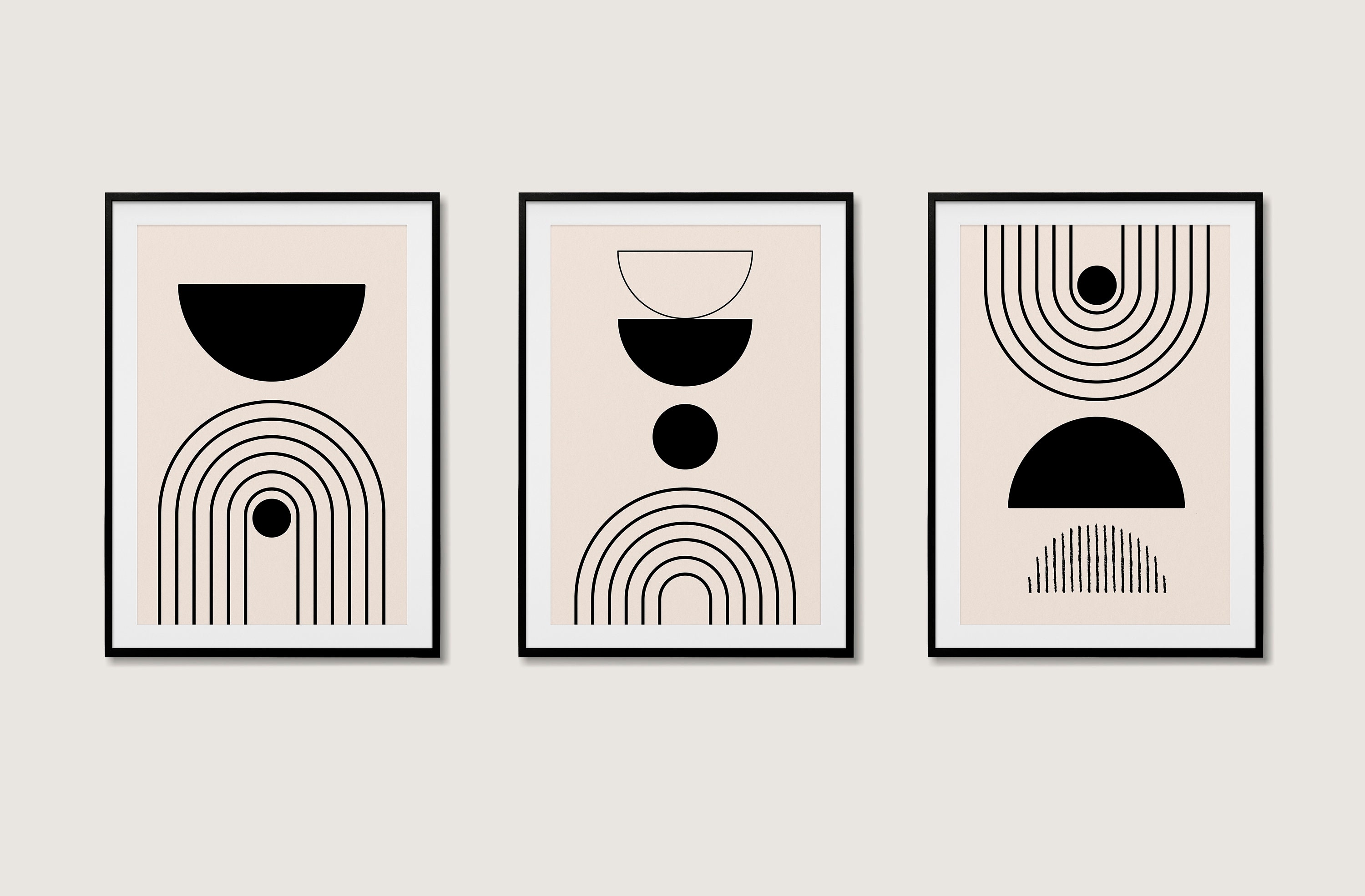 Mid Century Modern Wall Art Black White Minimalist Prints Set of 3 MCM ...
