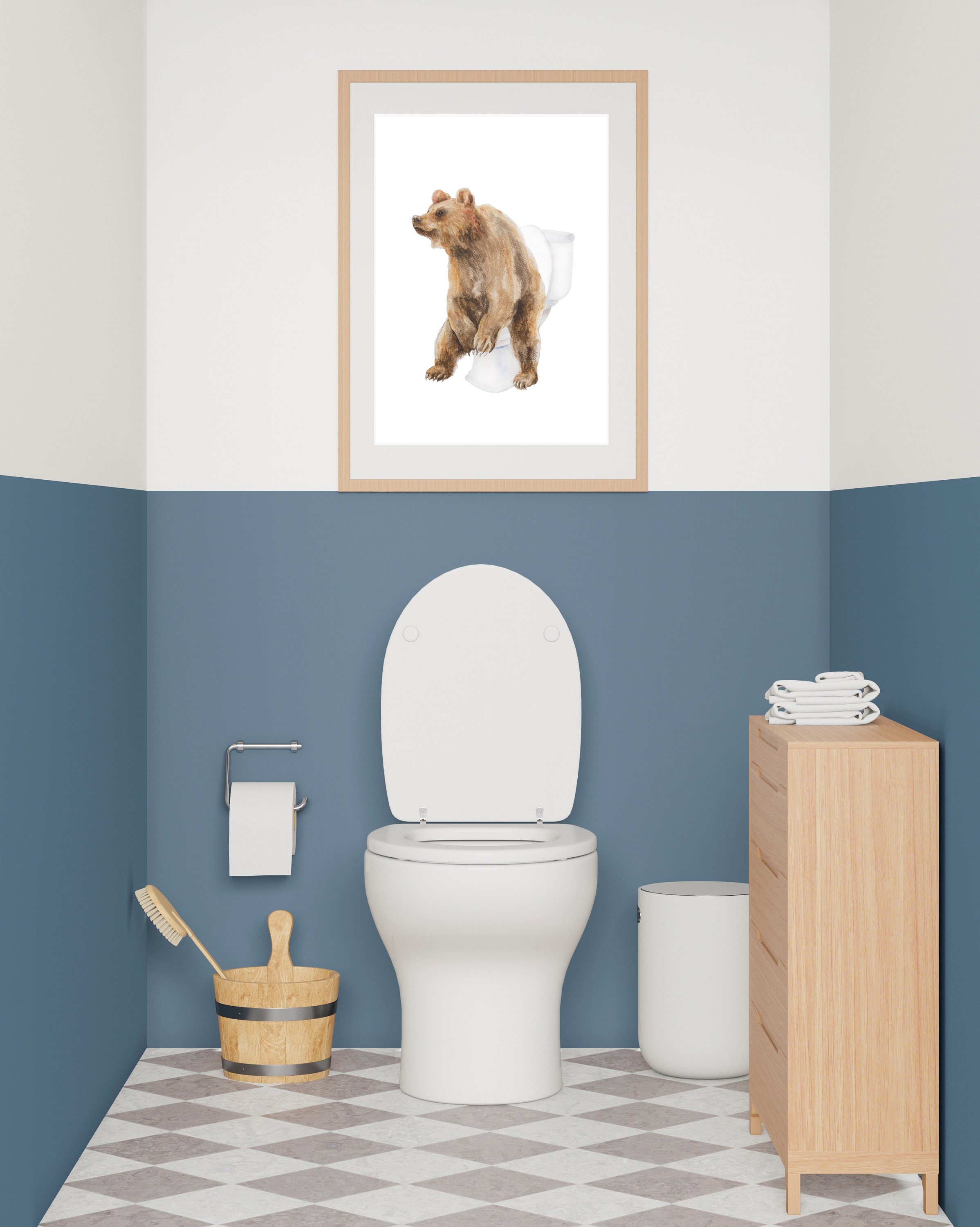 Grizzly Bear on Toilet Art Kids Bathroom Wall Art PRINTABLE Etsy