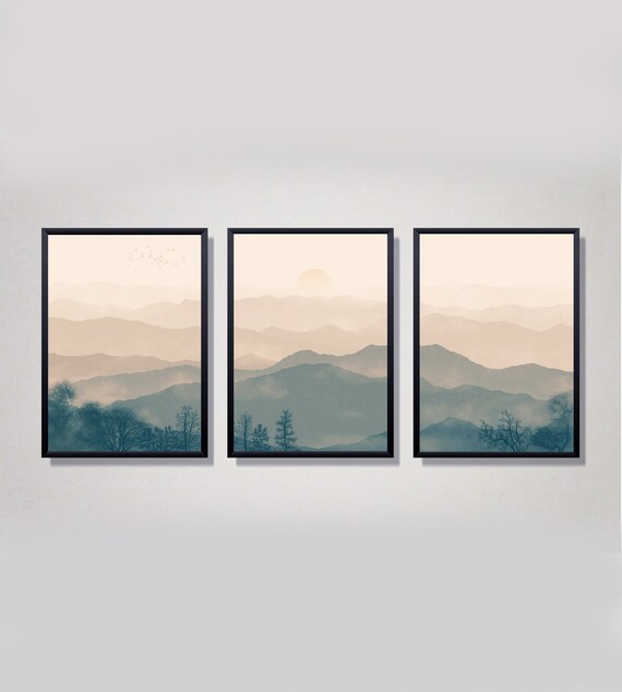 Blue Ridge Mountains Vintage Wall Art Set of 3 Muted Landscape Etsy