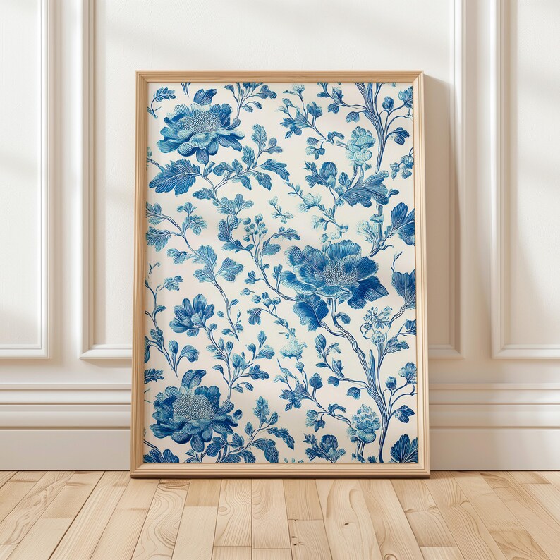 Blue Chinoiserie Wall Art Set: Vintage Asian Botanical Prints (digital ...