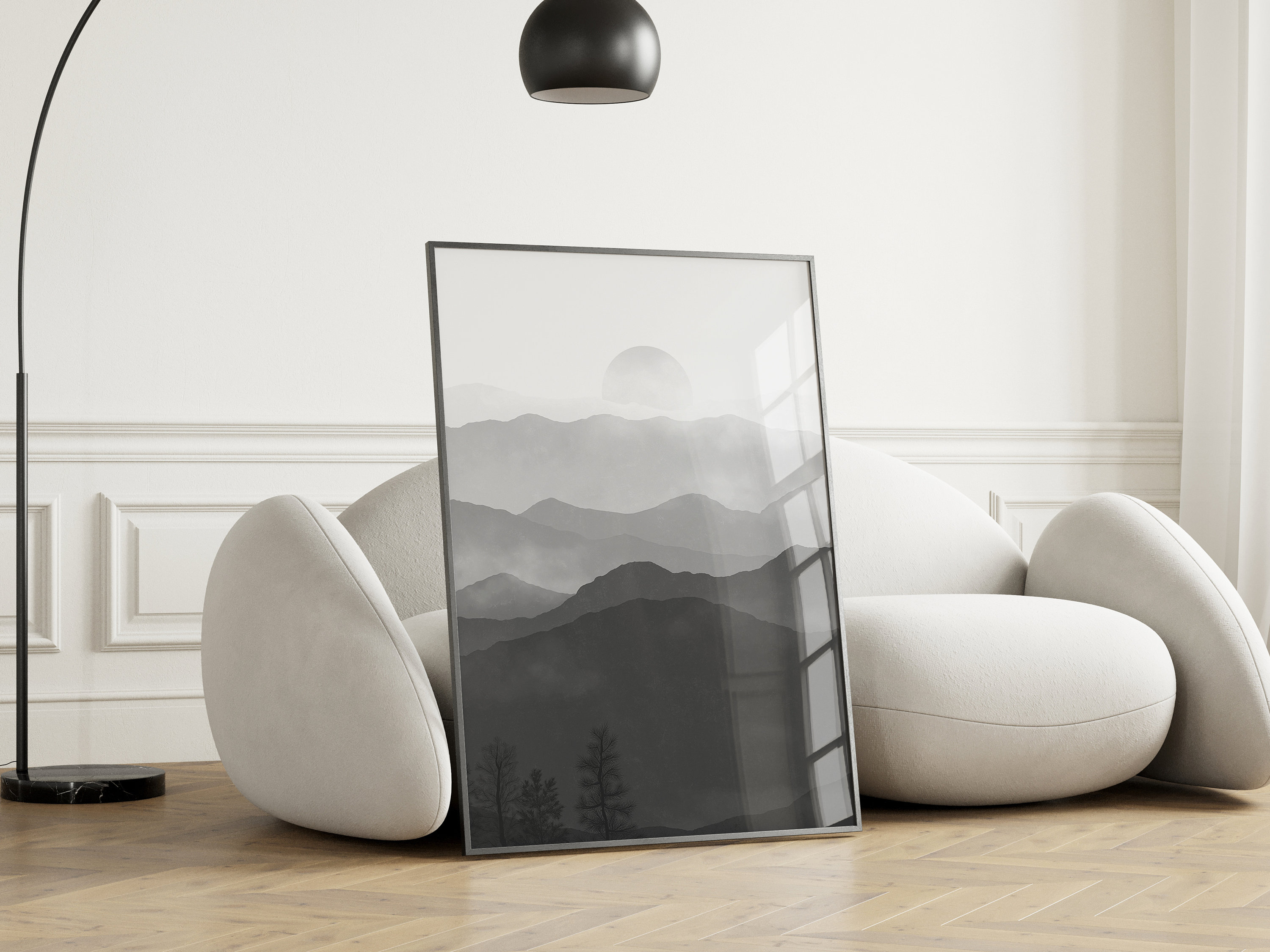 Schwarz-weiße Küstenlandschaft Leinwandbild - Strand Wandkunst 40x60 Cm