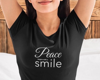 PEACE Begins With a SMILE~ Unisex Cotton Tee, Inspirational, Positive Quote, Motivational Tshirt, Growth T-Shirt, Peace Shirt, Positivity