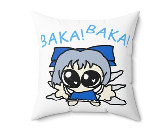 Touhou Cirno Baka Baka, Anime 18x18 Square Pillow, Otaku Decor, Anime Fan Gift, Kawaii Room Decor, Japanese Anime Pillow