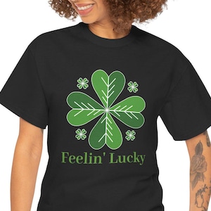 Feelin&#39; Lucky Unisex Cotton Tee, St Patrick&#39;s Day Shirt, Shamrock Tee, Irish T-Shirt, Four Leaf Clover shirt, Green Apparel