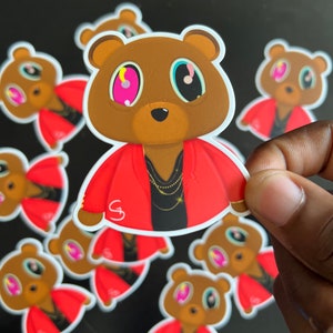 Kanye West My Beautiful Dark Twisted Fantasy Bear Autocollant personnalisé en vinyle résistant à l'eau Dropout Bear à collectionner Yeezy
