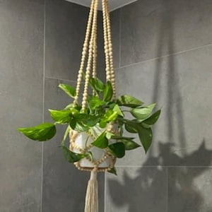 Hand-made Wood Bead Hanging Plant Holder - Postage included