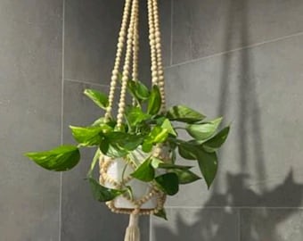 Macetero colgante con cuentas de madera hecho a mano (franqueo incluido)