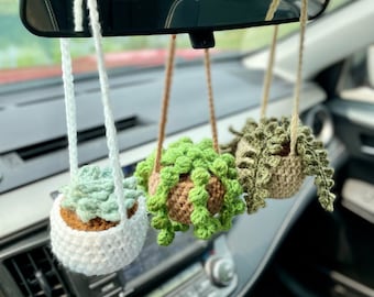 Car Hanging Plant Crochet Pattern, Crochet Hanging Plants Pattern, Crochet Succulent Plant, Crochet Plant, Crochet Car Hanger, Car Charm