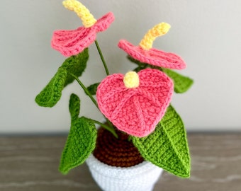 Valentine's Pink Anthurium, Crochet Plant Pattern, Crochet Anthurium Flower, Crochet Flower Home Decor, Amigurumi Flower, Crochet Gifts