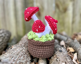 The Mossy Mushroom Crochet Pattern, Potted Mushroom, Crochet Mushroom Pattern, Realistic Crochet Mushroom, Red Cap Mushroom Pattern