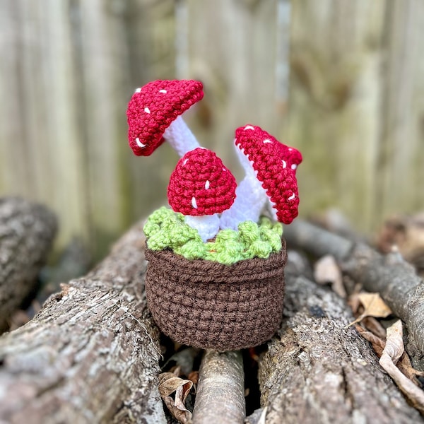 The Mossy Mushroom Crochet Pattern, Potted Mushroom, Crochet Mushroom Pattern, Realistic Crochet Mushroom, Red Cap Mushroom Pattern