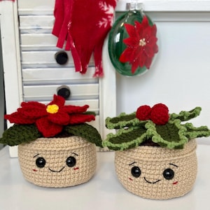 PATTERN: Holiday Plant Buddies Crochet Pattern, Poinsettia Crochet Pattern, Holly Berry Crochet Pattern, Crochet Holiday Amigurumi