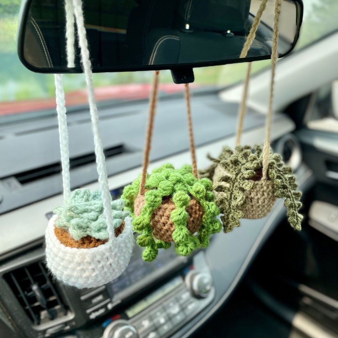  Knitted Plant Car Mirror Hanger Cute Car Accessories