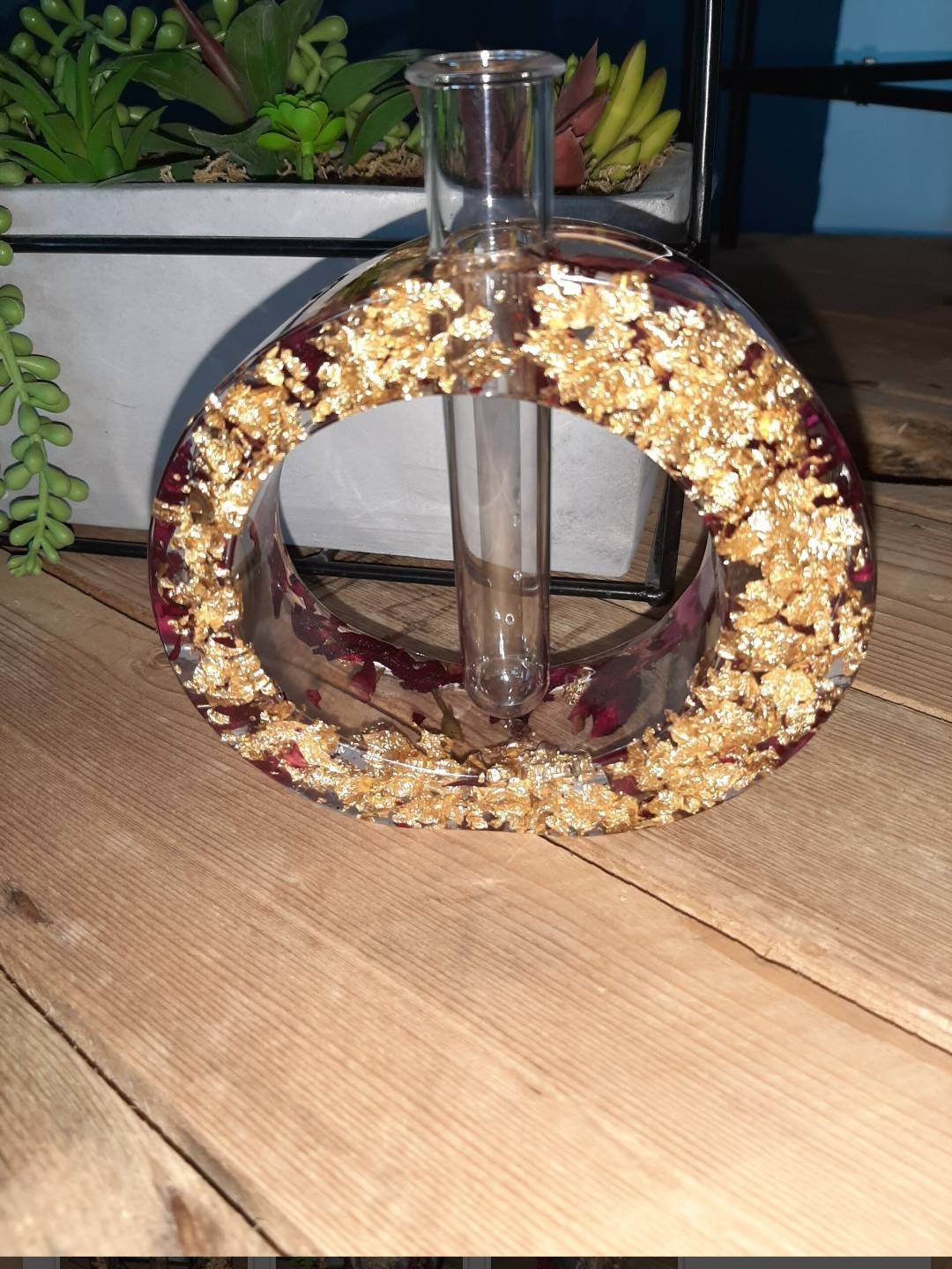 Soliflore Feuilles d'or et Pétales de Rose