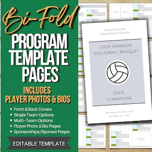 Multi-Page Bi-Fold Program Template, Sports Team Program or Church Program, Wedding and School Program Bi-Fold Brochure, Program Template